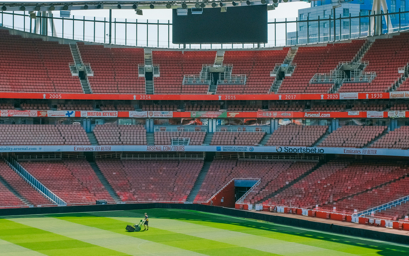 Emirates Stadium pitch view in London, Arsenal's home ground.